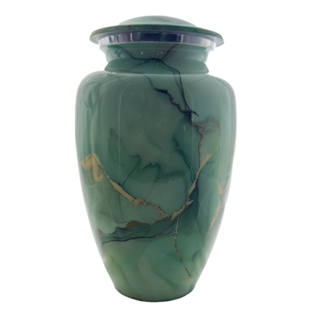 Ceramic Adult Urn - Green with Gold