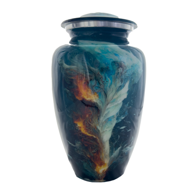 Ceramic Adult Urn - Blue with Fire